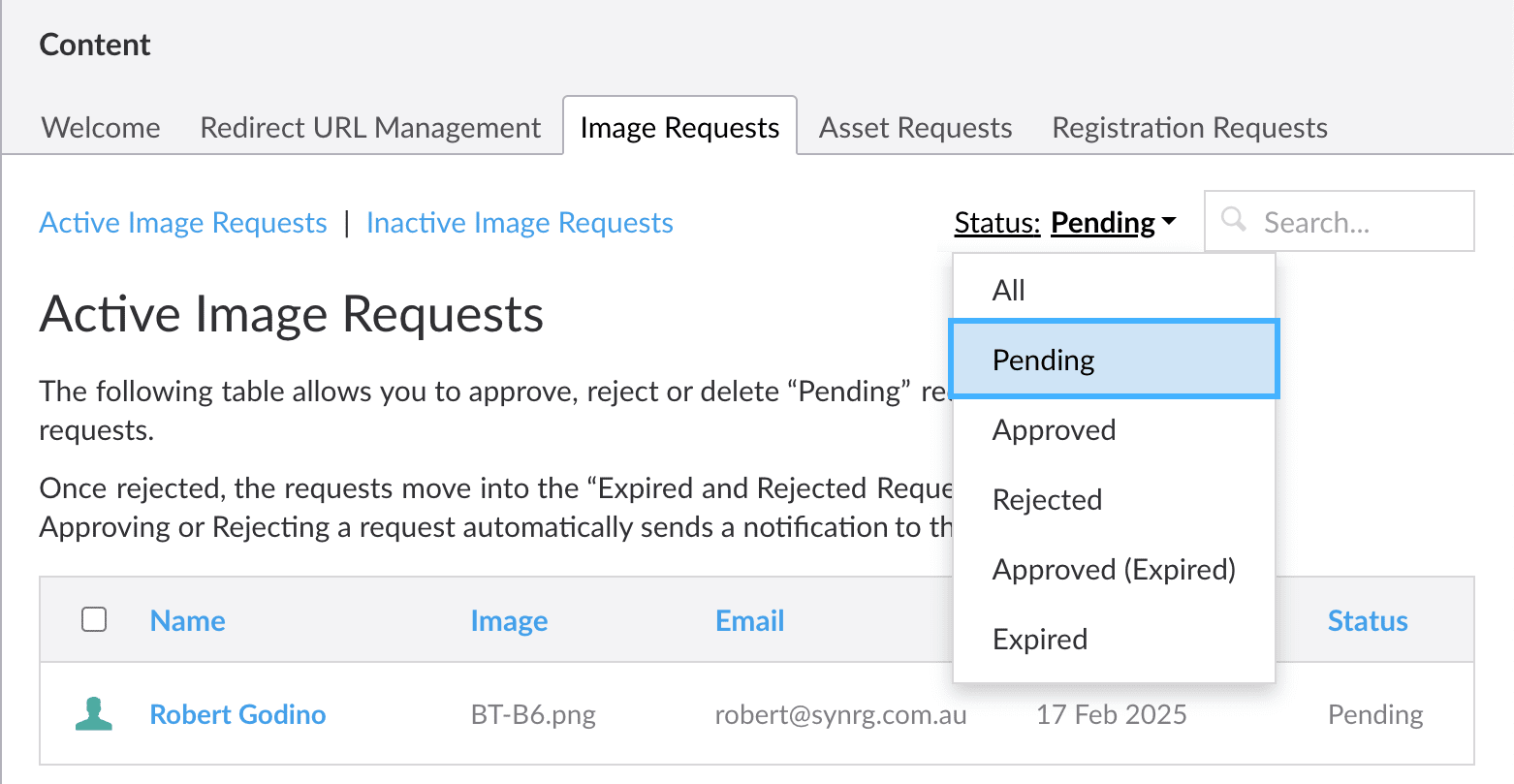 Requests dashboards search filter